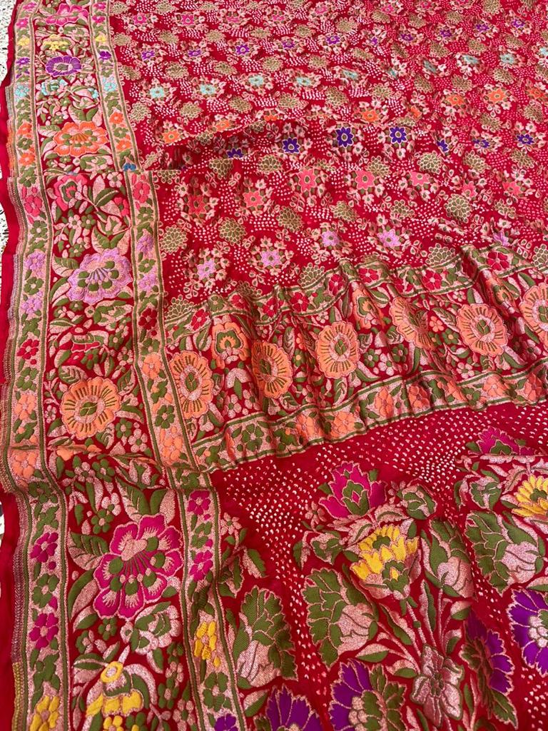 Bagicha inspired beautiful bandhej Meenakari dupatta - Saffronfashionindia