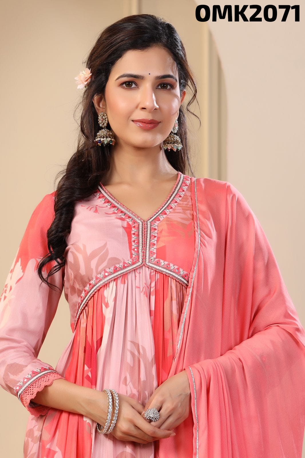 Pink beautiful digital Anarkali dress - Saffronfashionindia