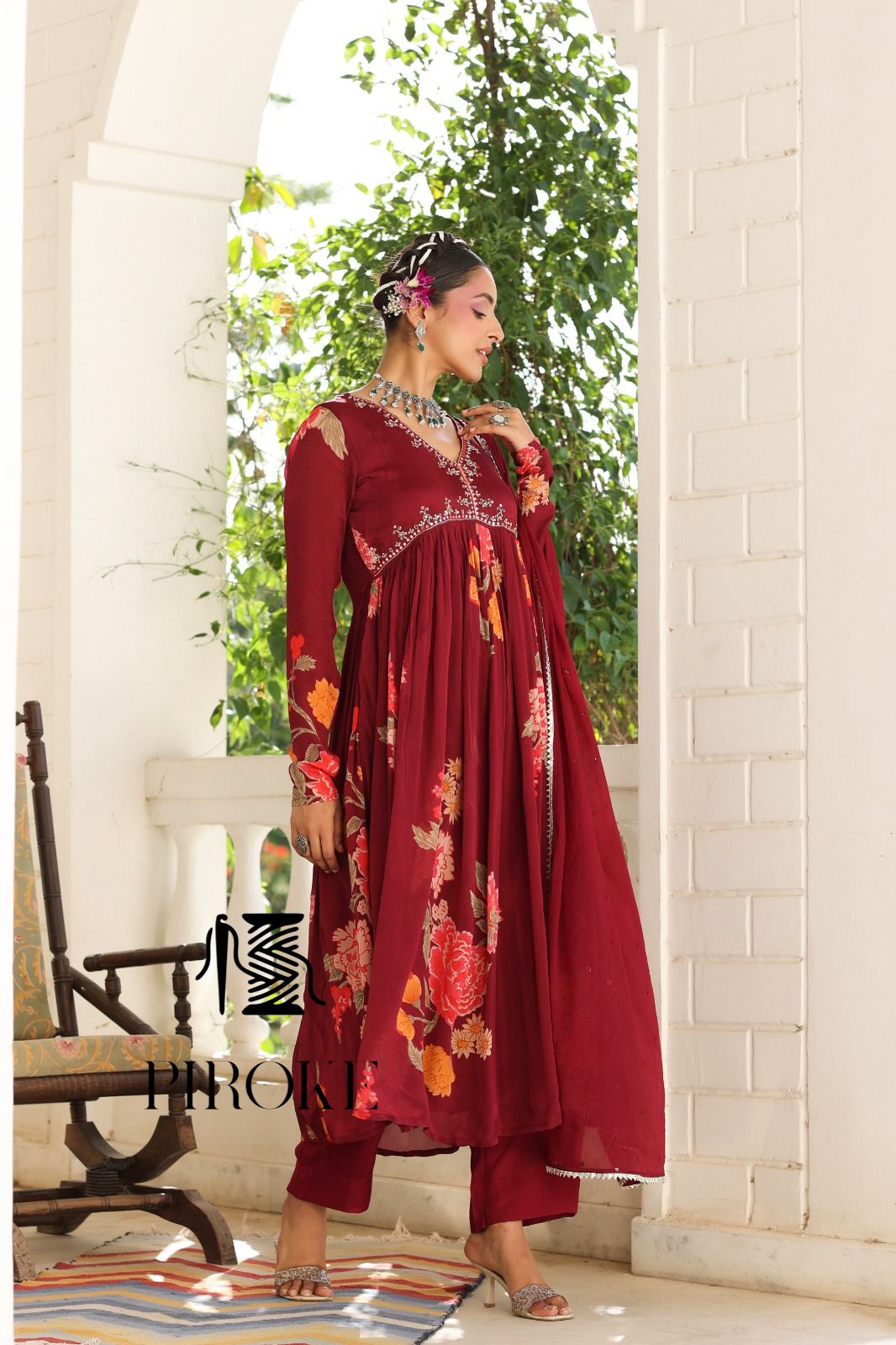 Maroon floral dress salwar kameez - Saffronfashionindia