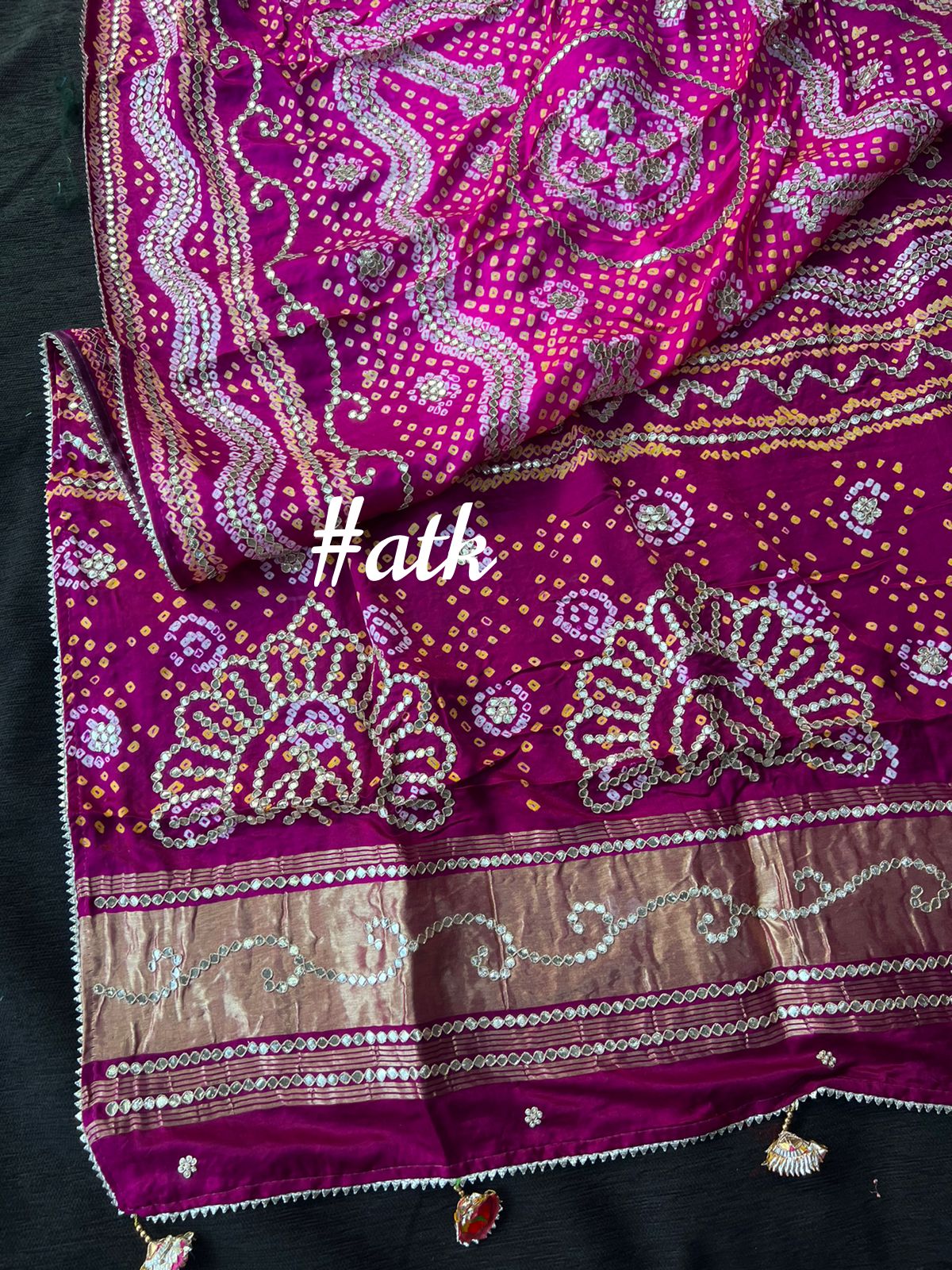 Pink hand worked bandhani dupatta - Saffronfashionindia