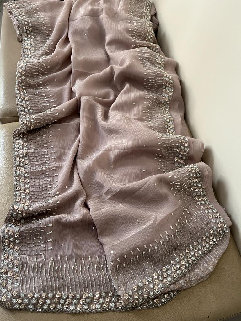 Chiffon sequence katdana beautiful saree - Saffronfashionindia