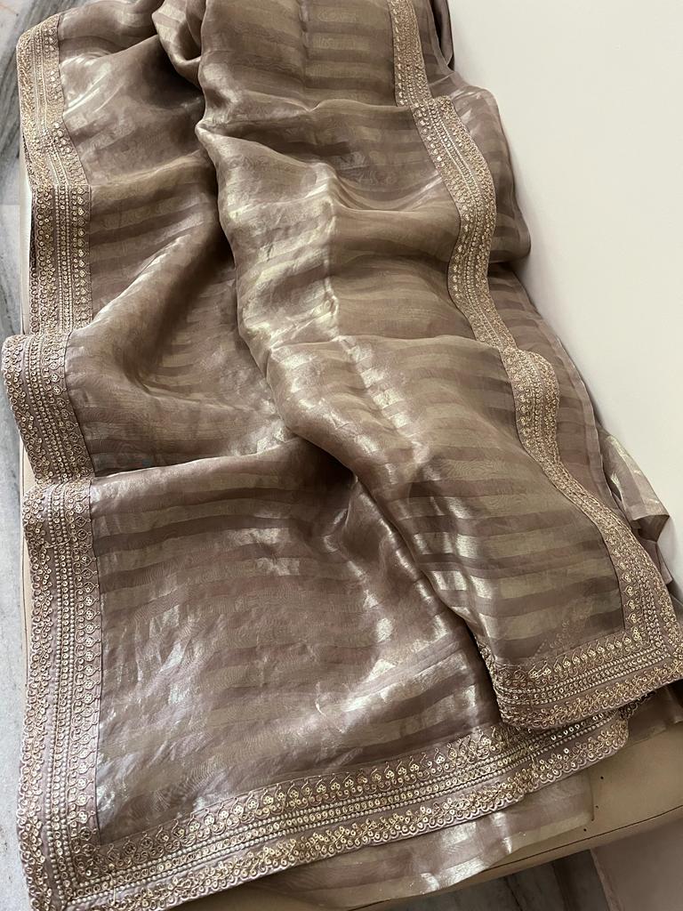 Neshina striped weaving organza saree - Saffronfashionindia