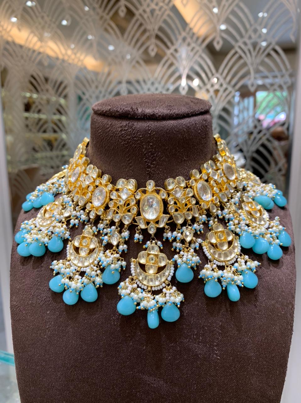 Firoza bridal wedding set Kundan set choker set - Saffronfashionindia