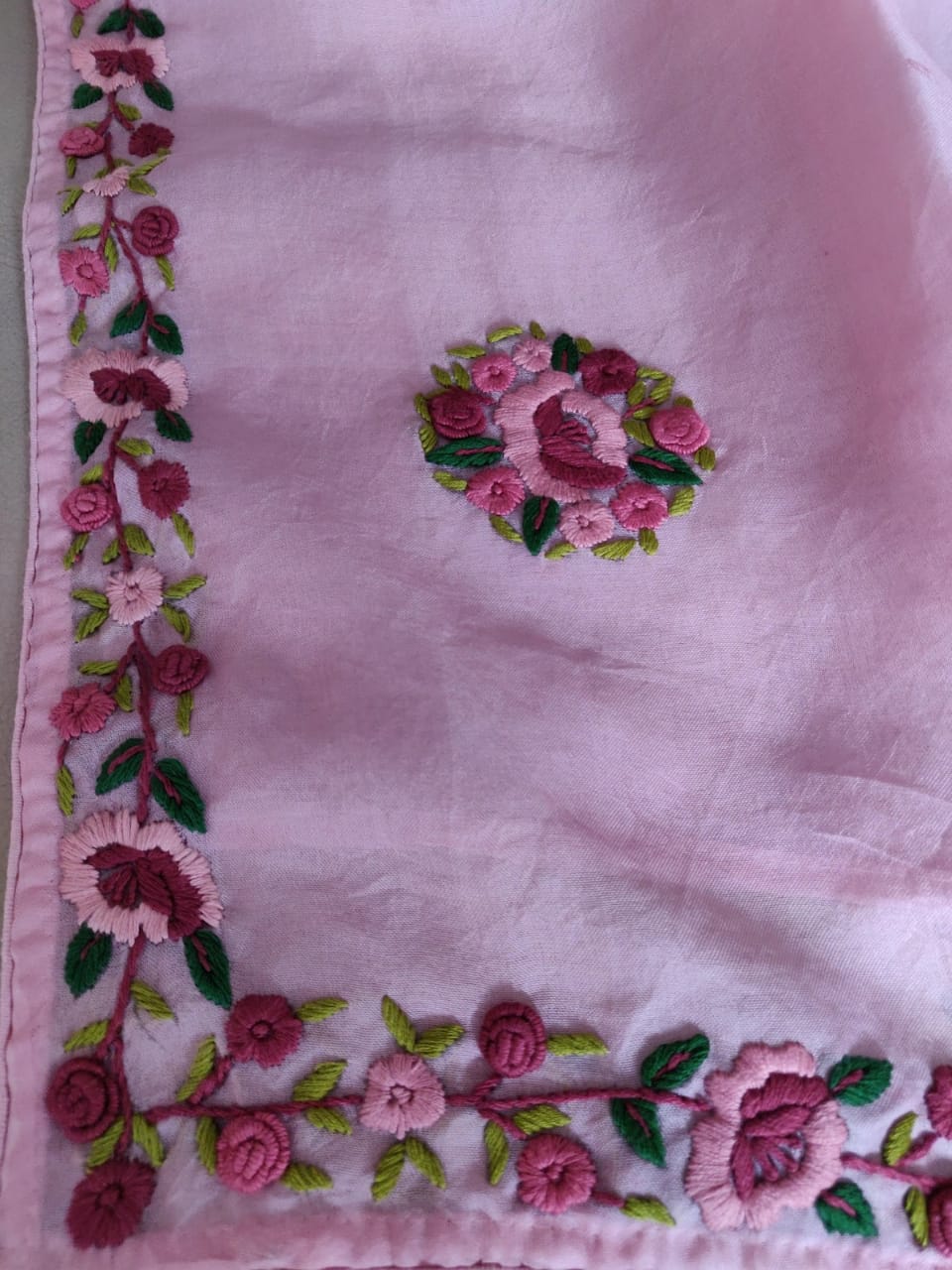 Pink French knot saree - Saffronfashionindia