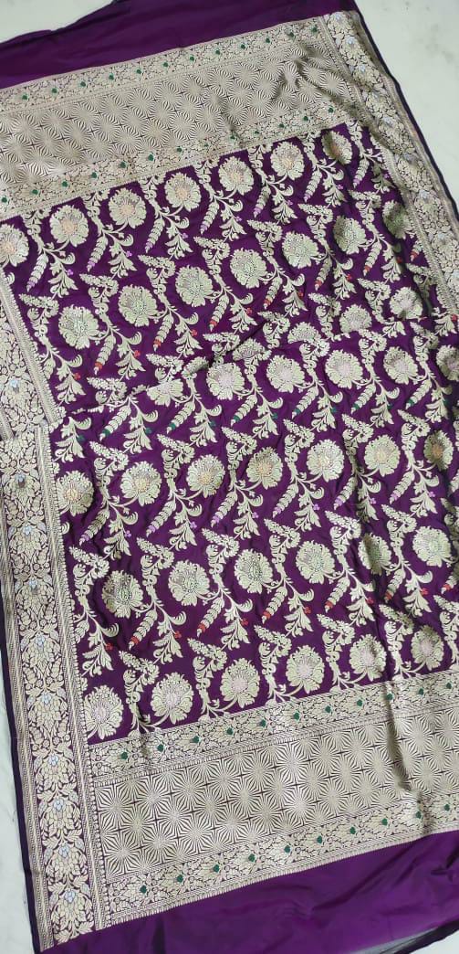 Purple banarsi dupatta/Katan silk dupatta - Saffronfashionindia