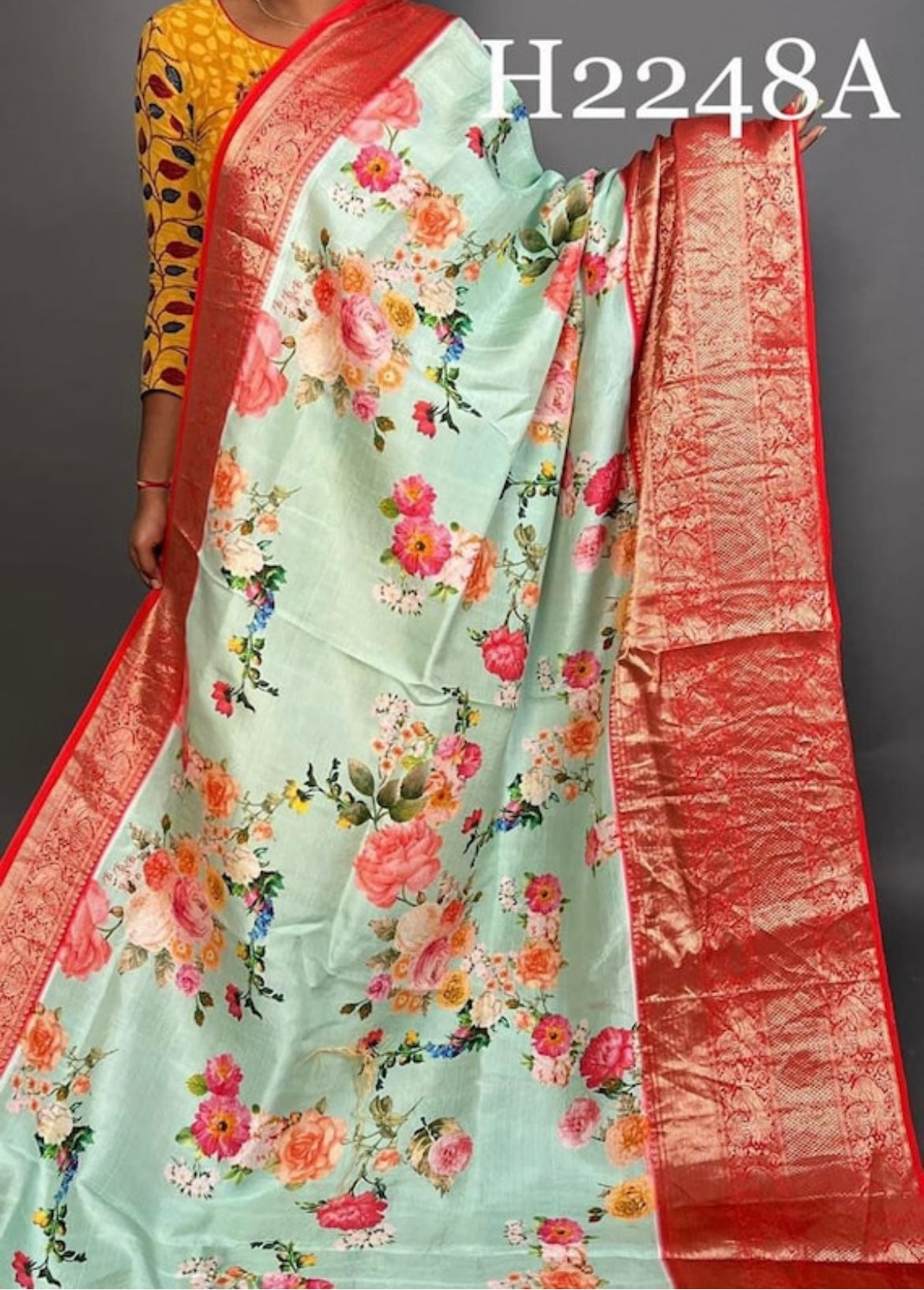 Kanchipuram floral silk saree - Saffronfashionindia