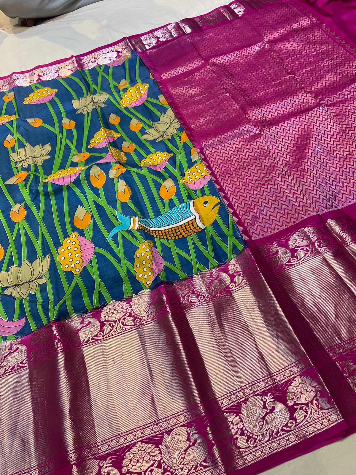 Aquarius inspired Kanchi saree - Saffronfashionindia