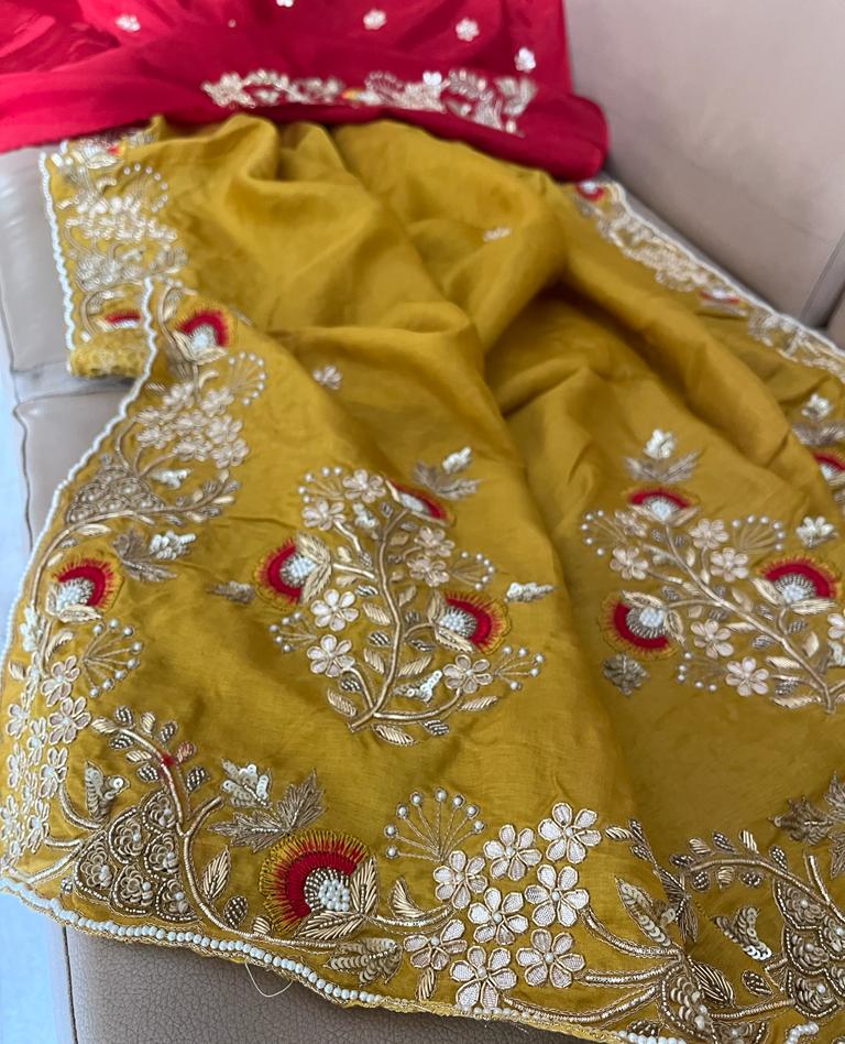 Navesha gottapatti zardosi saree - Saffronfashionindia