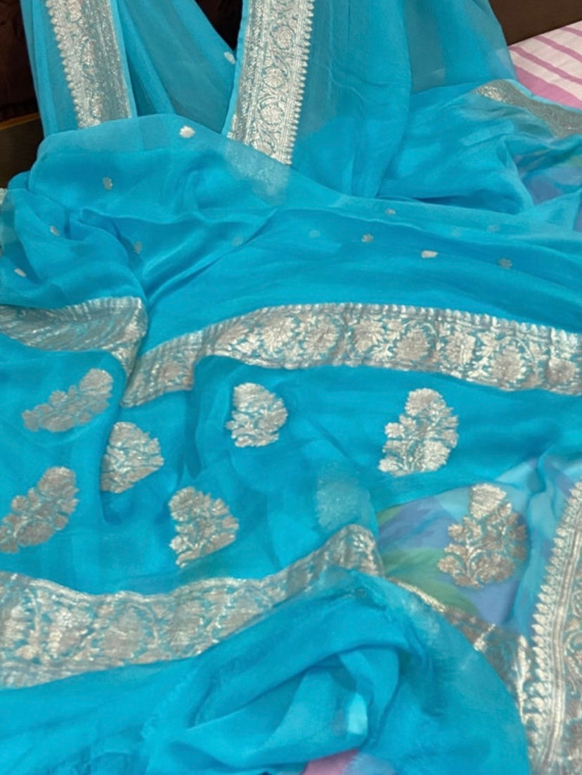Chiffon zari saree - Saffronfashionindia