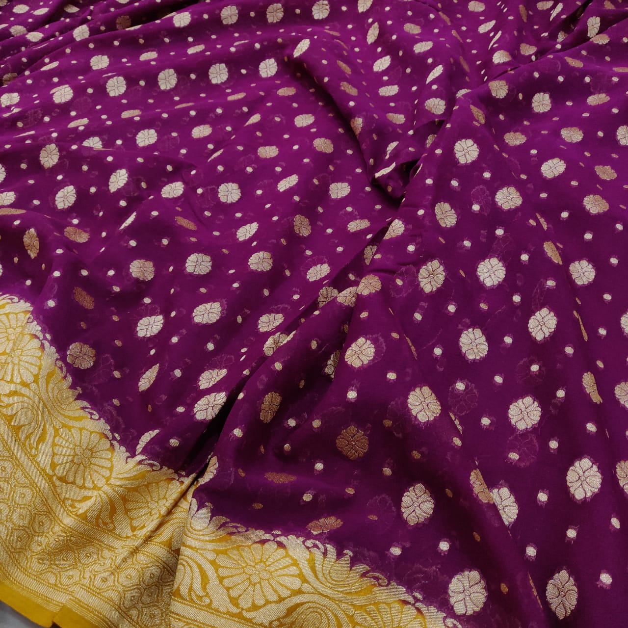 Handwoven chiffon gorgette saree - Saffronfashionindia