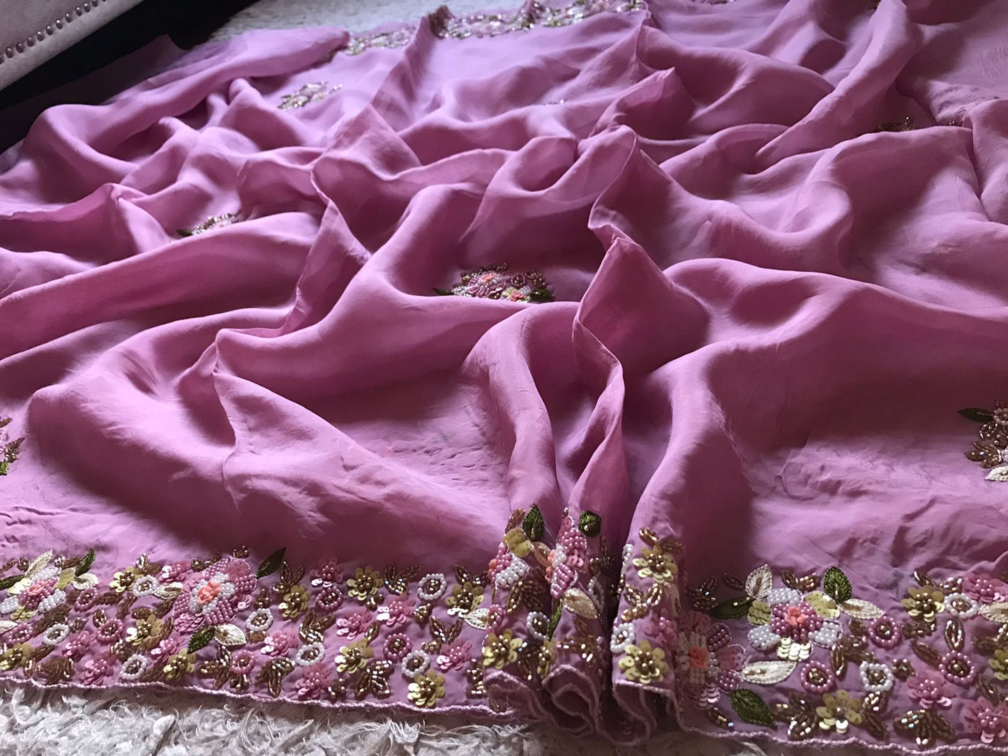 Mauve organza designer saree - Saffronfashionindia