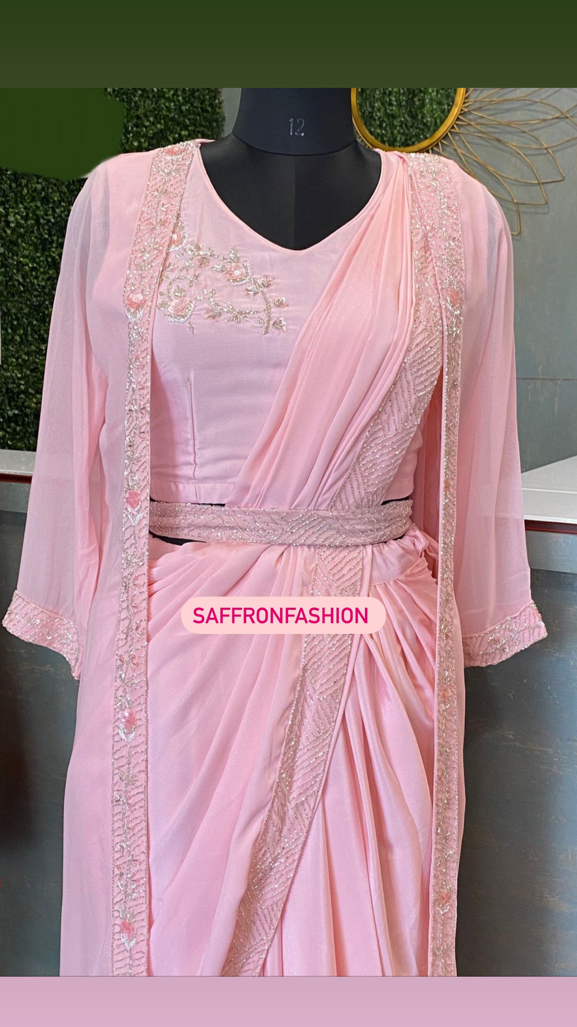 Pink indowestern satin dress - Saffronfashionindia