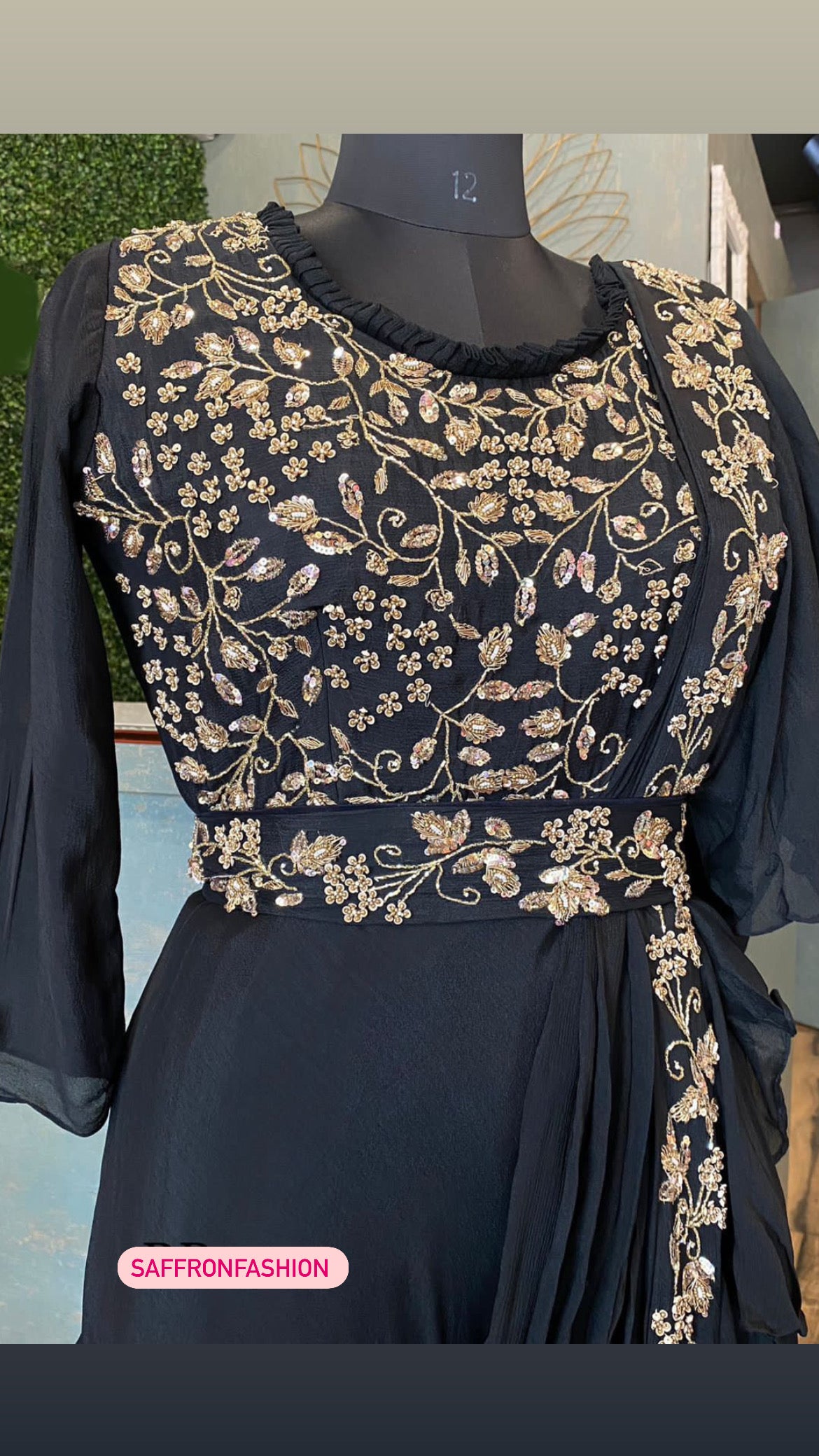 Black embroidered gown - Saffronfashionindia