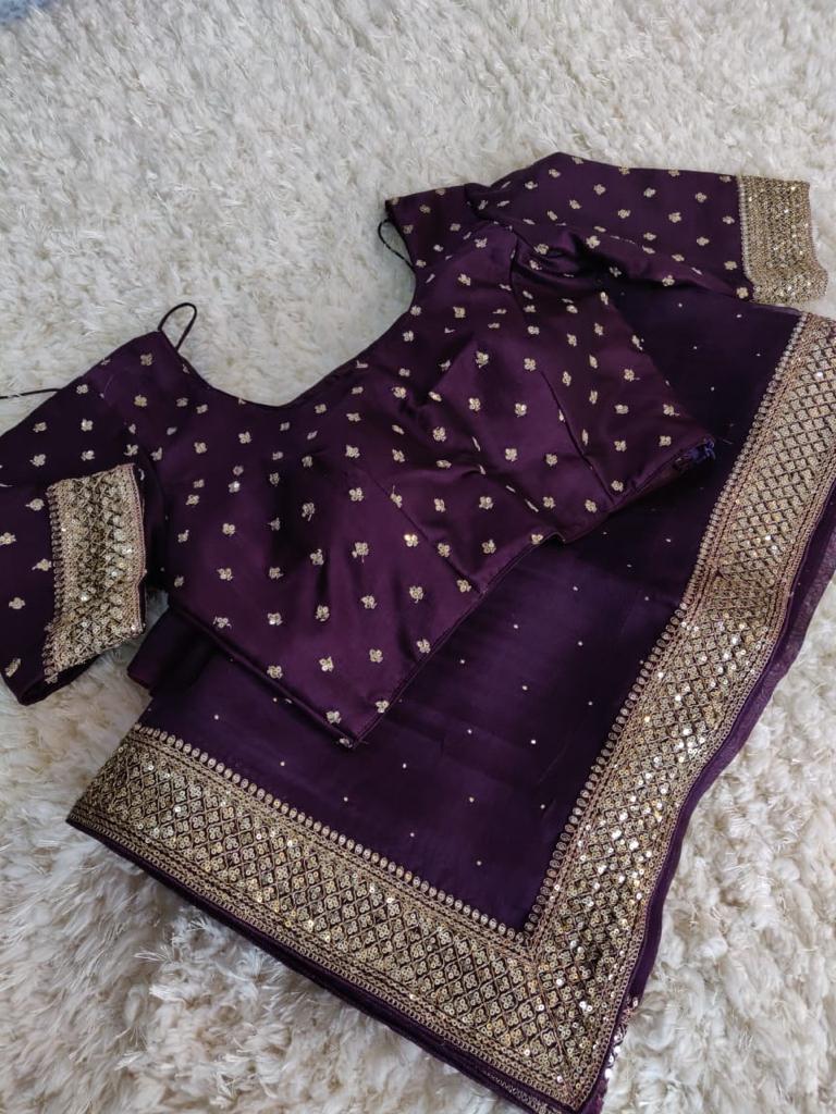 Purple organza saree/partywear sari - Saffronfashionindia