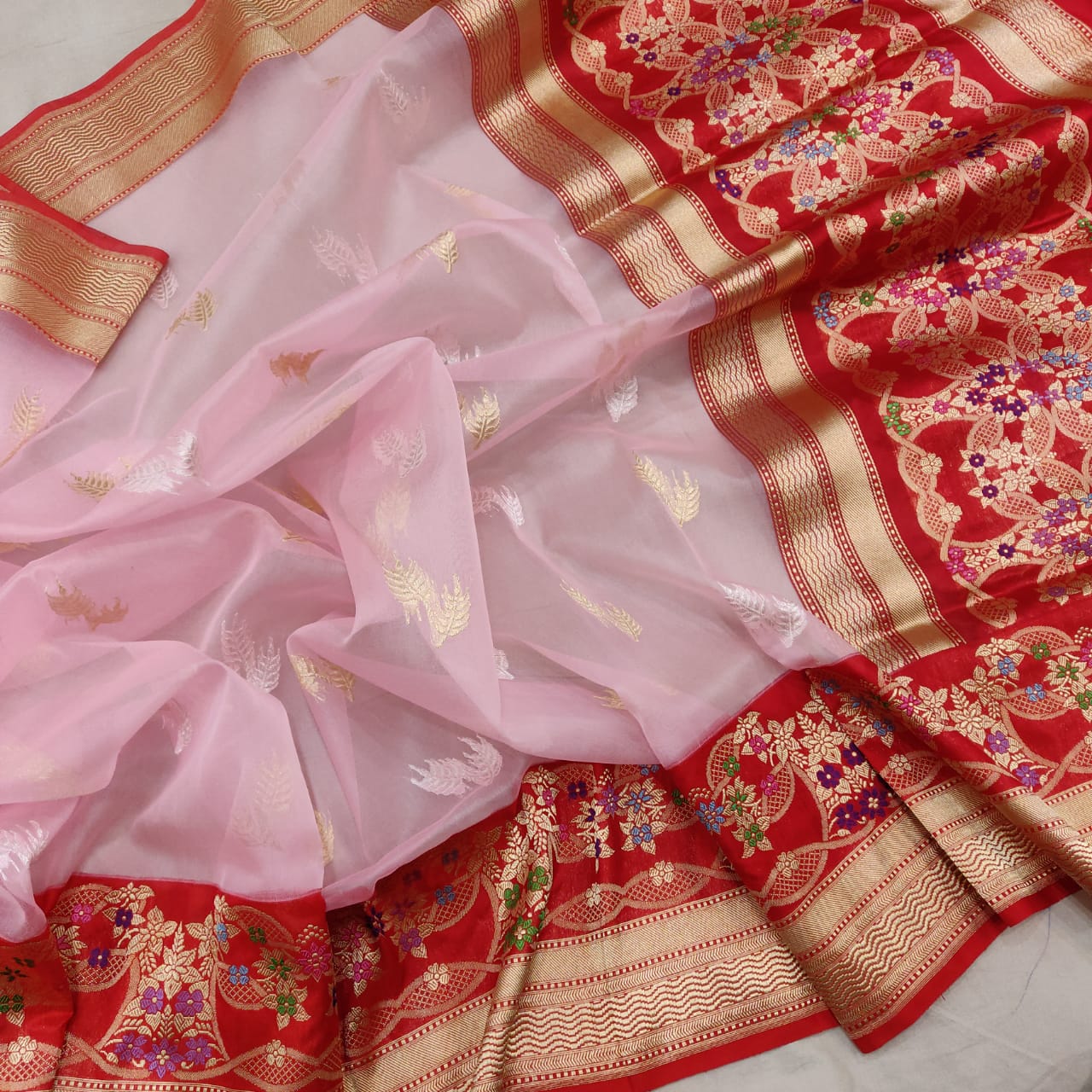 Ramjha kadhwa kora saree - Saffronfashionindia