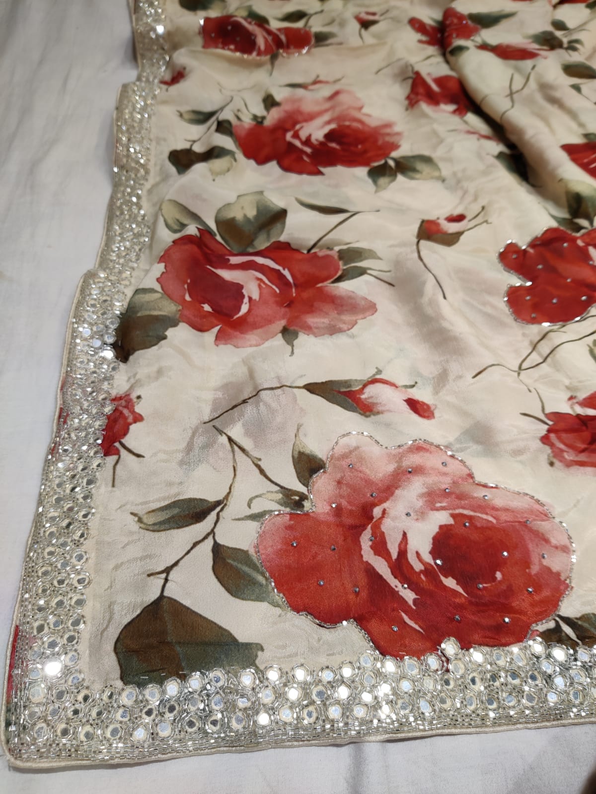 Fancy crepe partywear saree - Saffronfashionindia