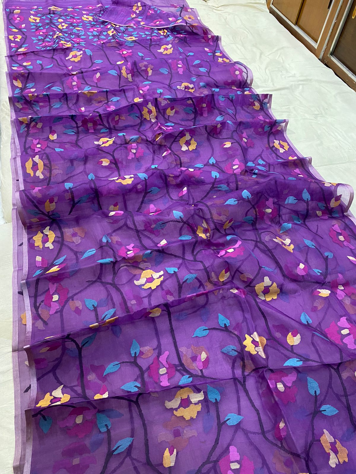 Purple jamdani saree - Saffronfashionindia