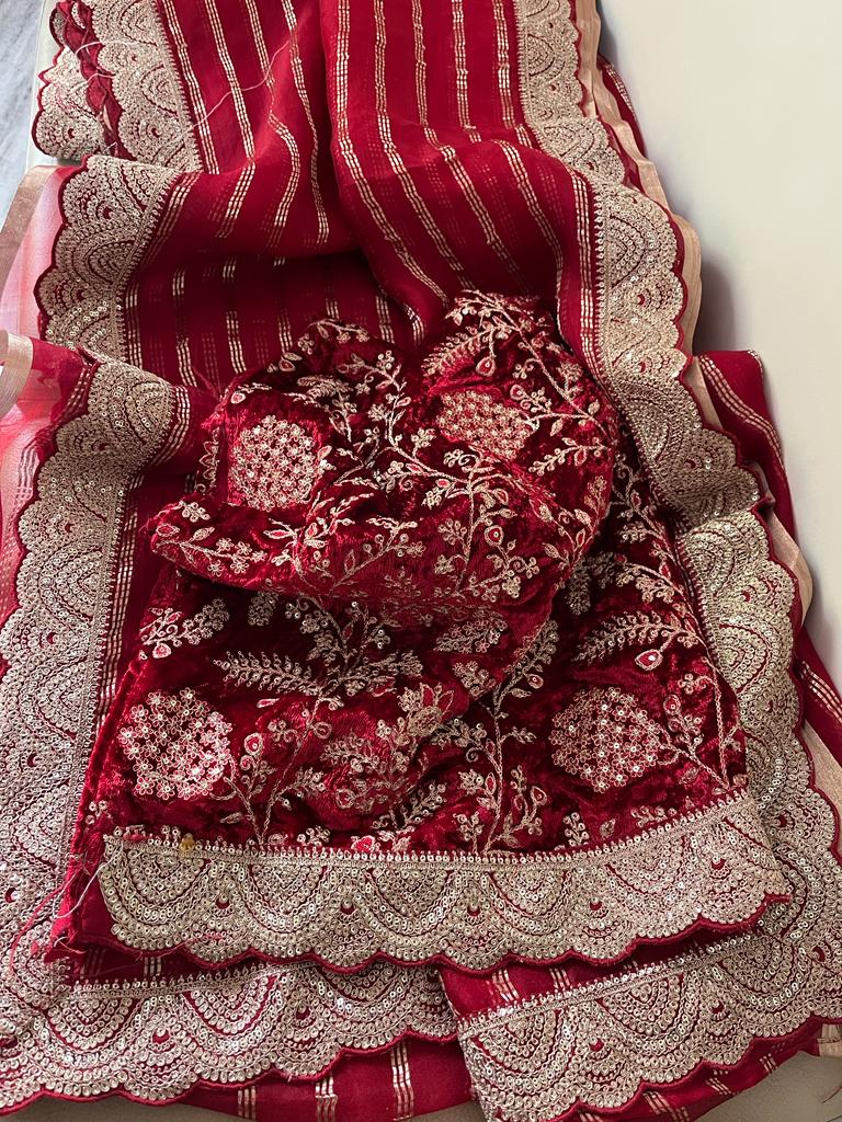 Mahisha striped organza saree - Saffronfashionindia
