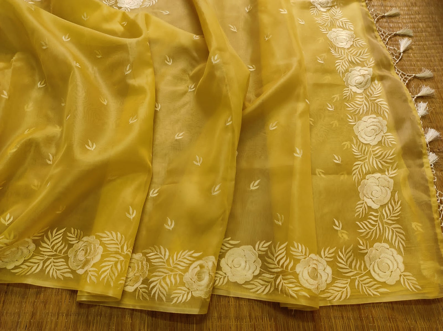 Rose inspired organza saree - Saffronfashionindia