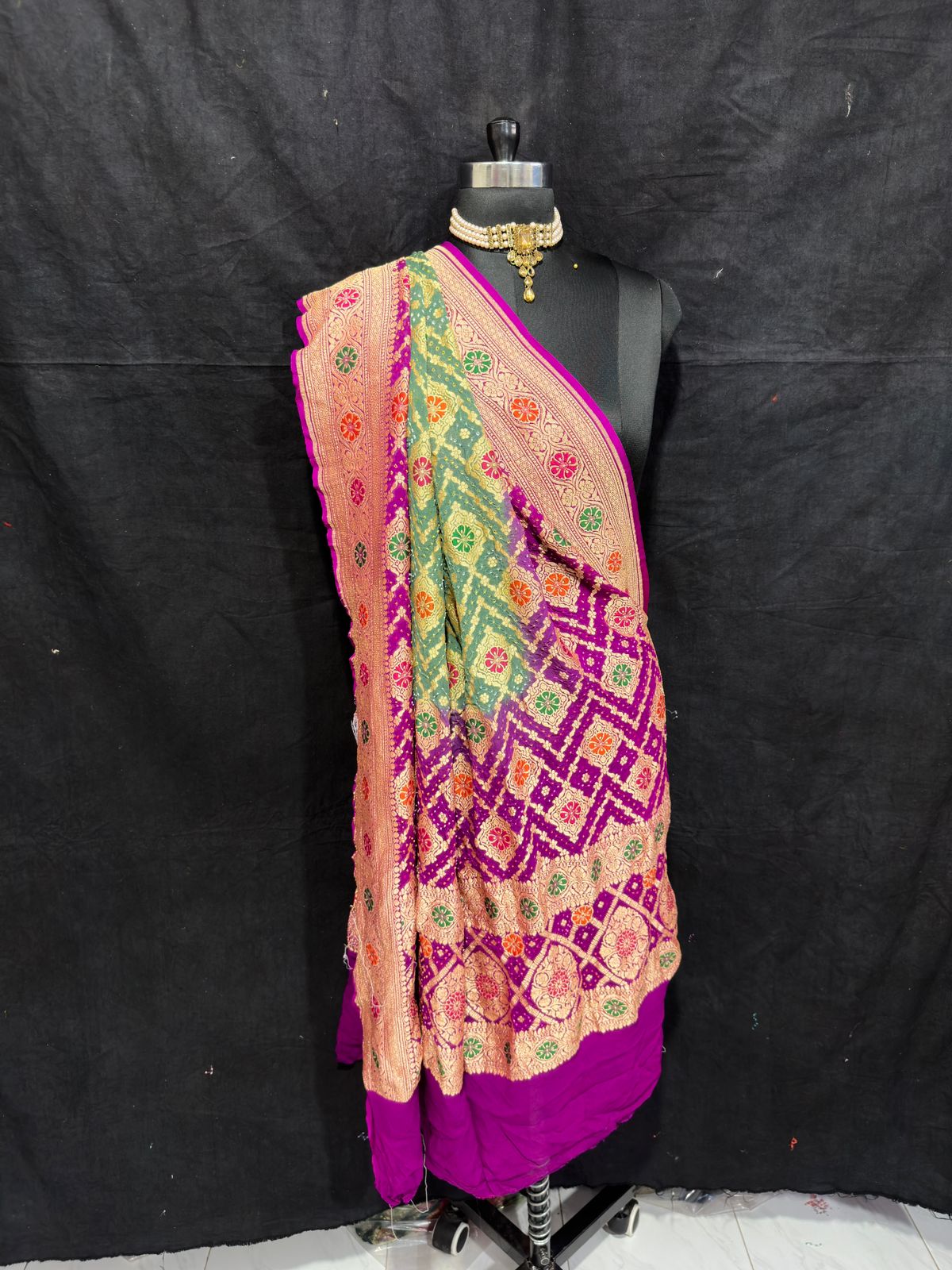Rumania bandhani dupatta - Saffronfashionindia