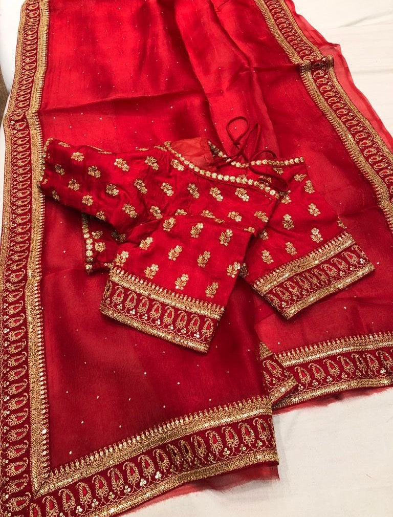 Karwachauth inspired red saree - Saffronfashionindia