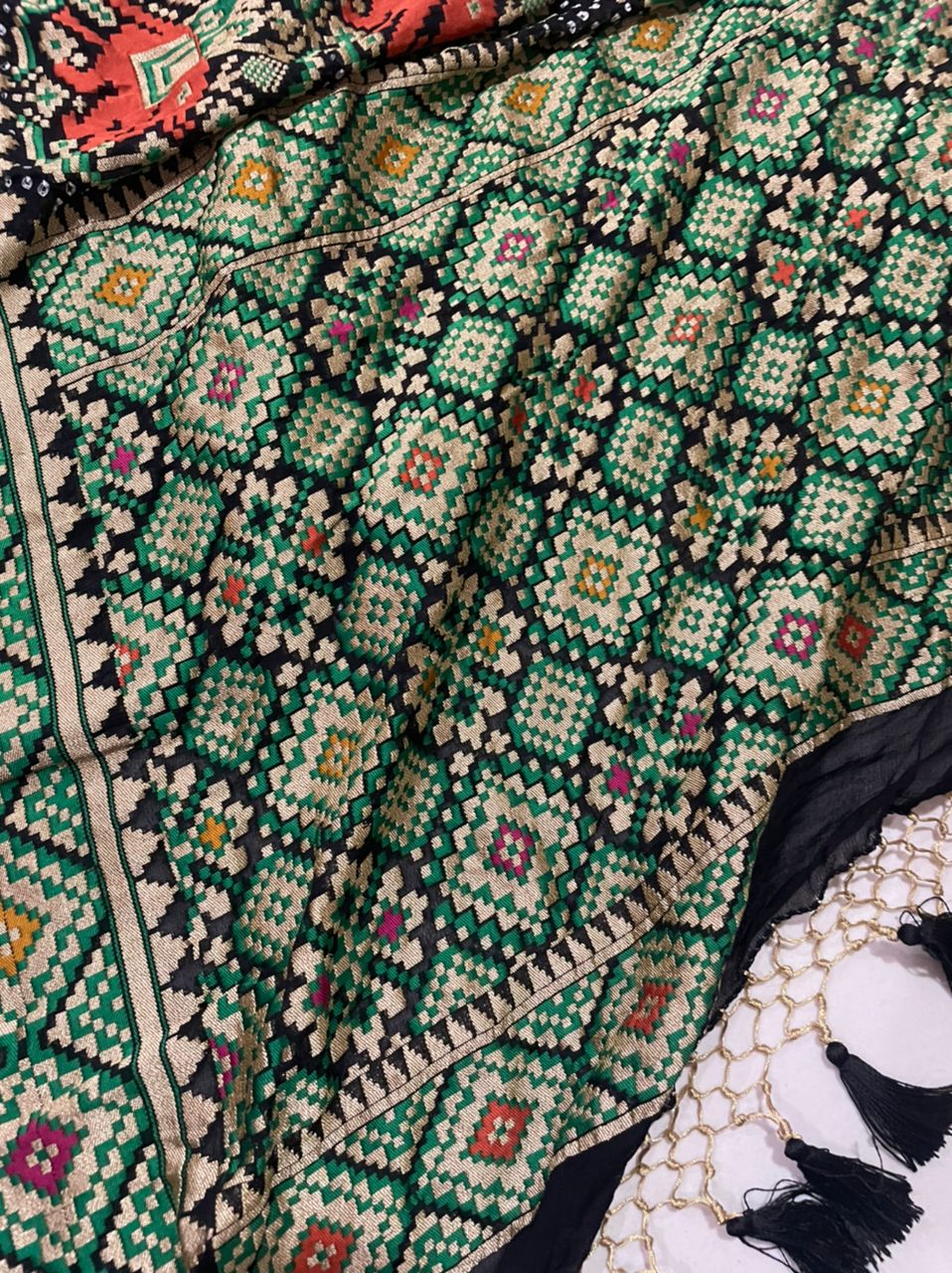 Black stunning patola dupatta - Saffronfashionindia