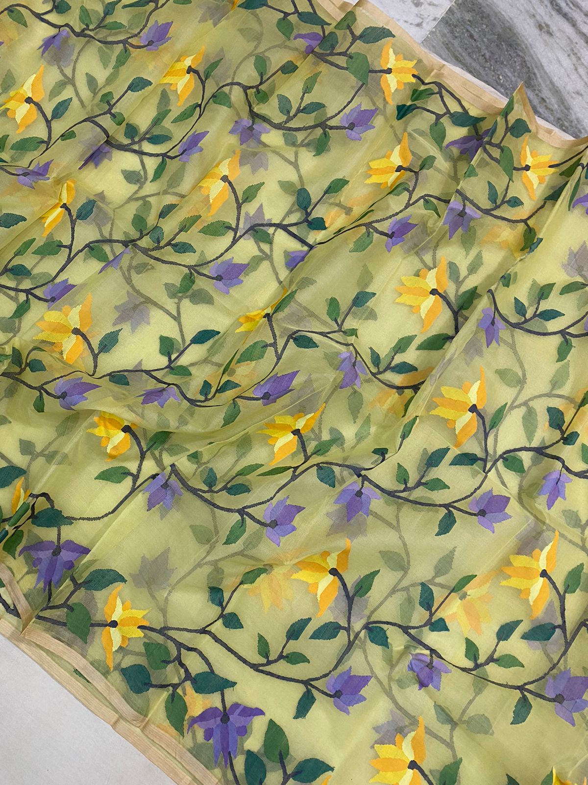 Mangolia jamdani saree - Saffronfashionindia