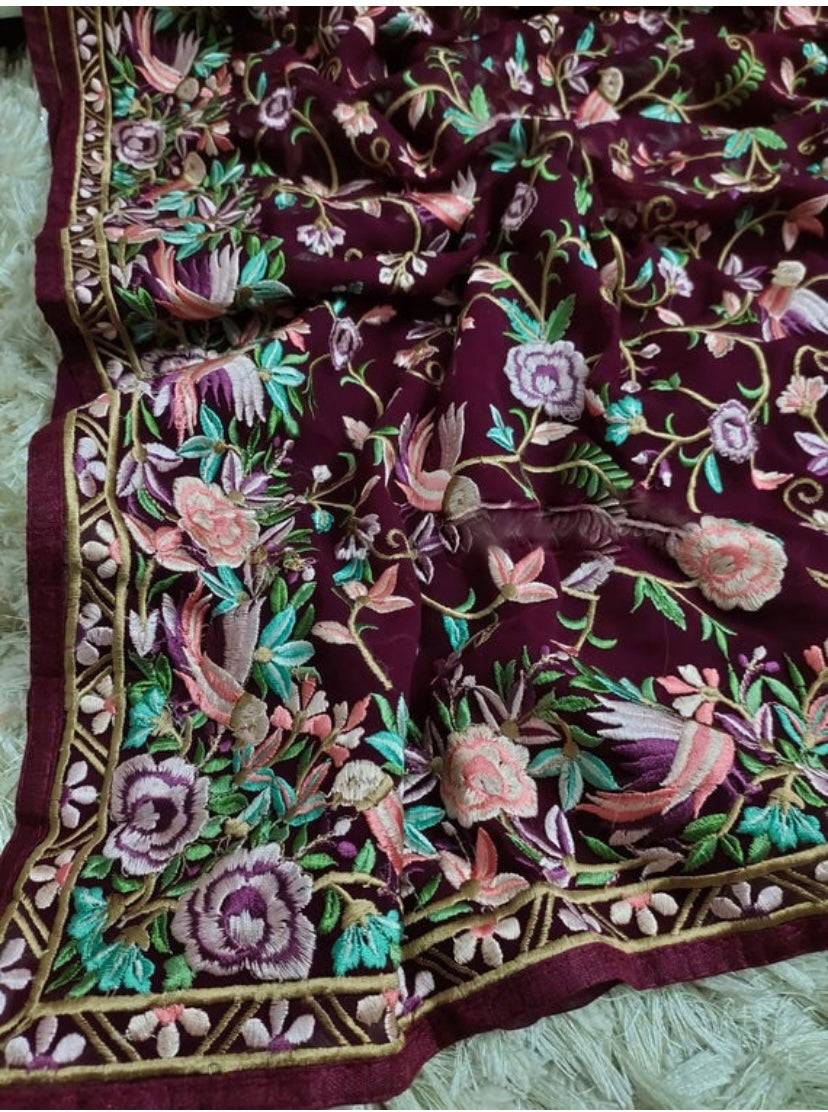 Parsi gara Kashmiri saree - Saffronfashionindia