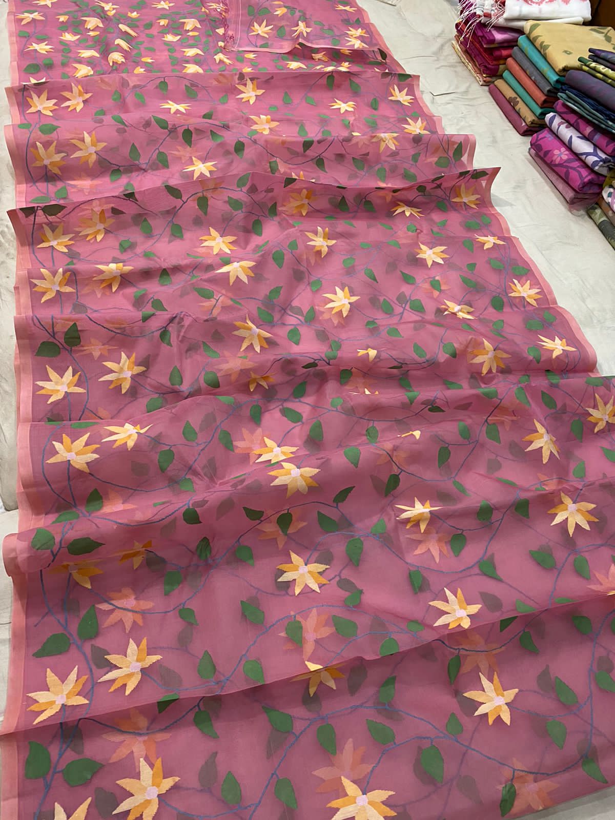 Pinjara inspired floral handwoven jamdani saree - Saffronfashionindia