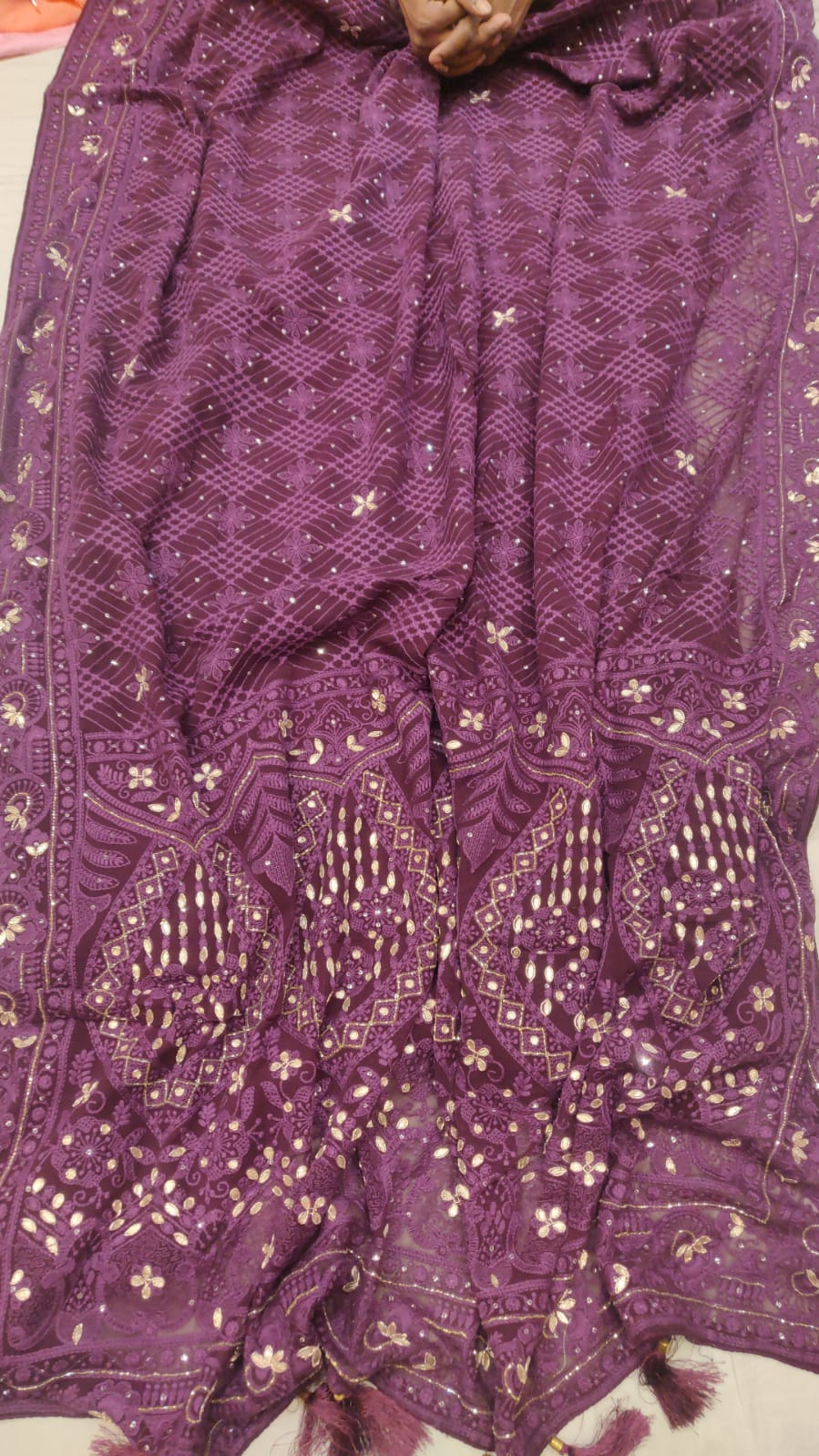 Laisha Chikankari gorgette saree - Saffronfashionindia