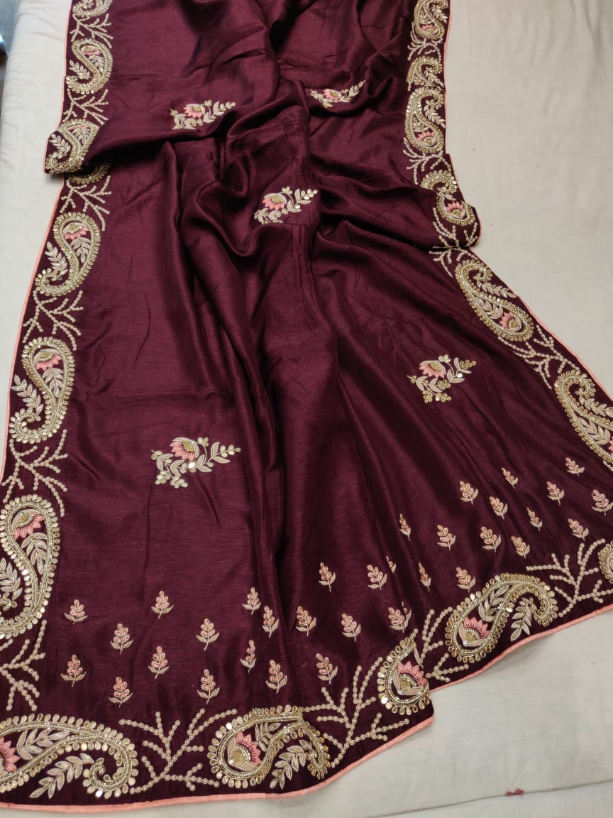 Russian silk zardosi saree - Saffronfashionindia