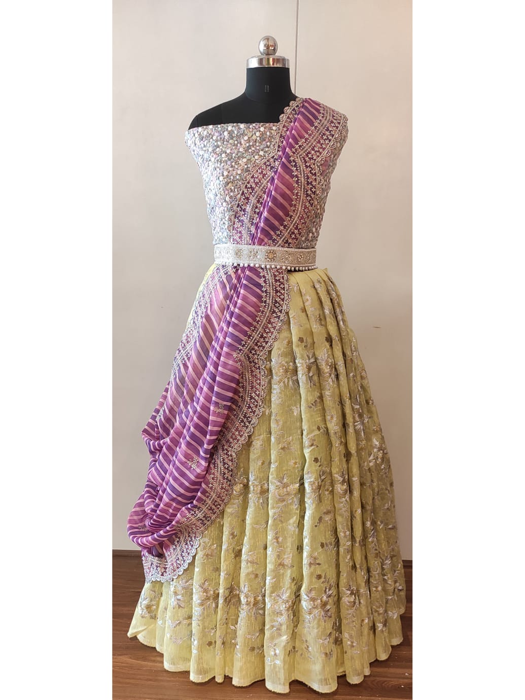 Tissue embroidered legnava choli - Saffronfashionindia