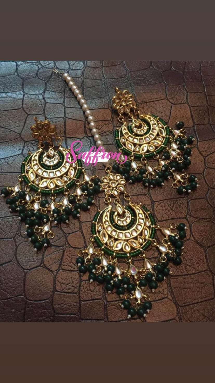 Harpeend Kundan tikka set - Saffronfashionindia