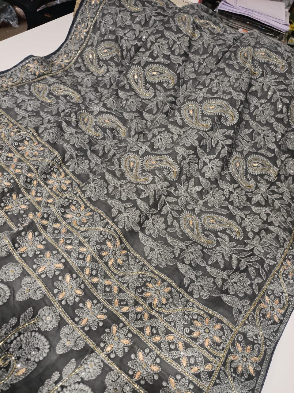 Handmade Chikankari gottapatti saree - Saffronfashionindia