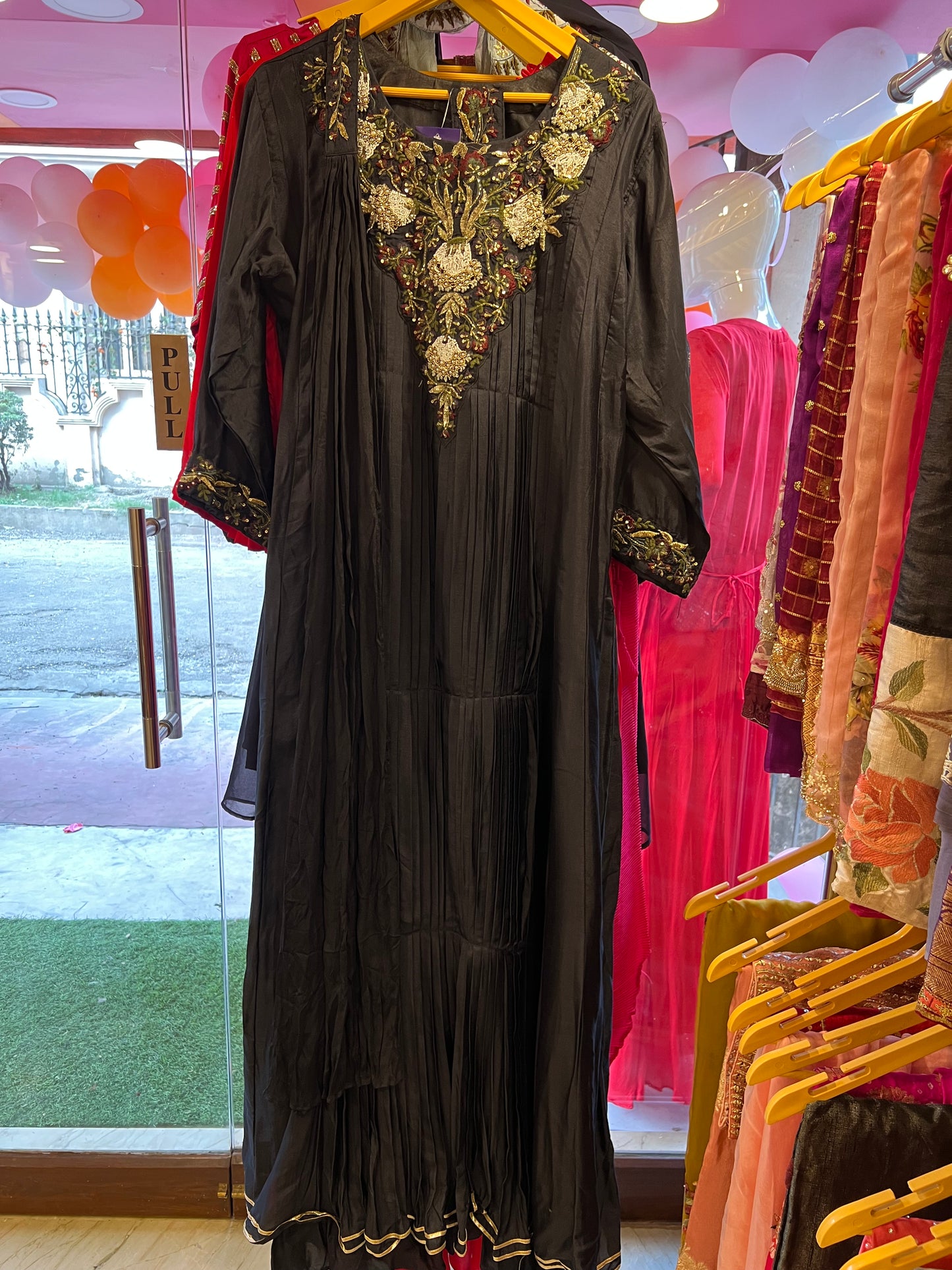 Nasheena black draping dress - Saffronfashionindia