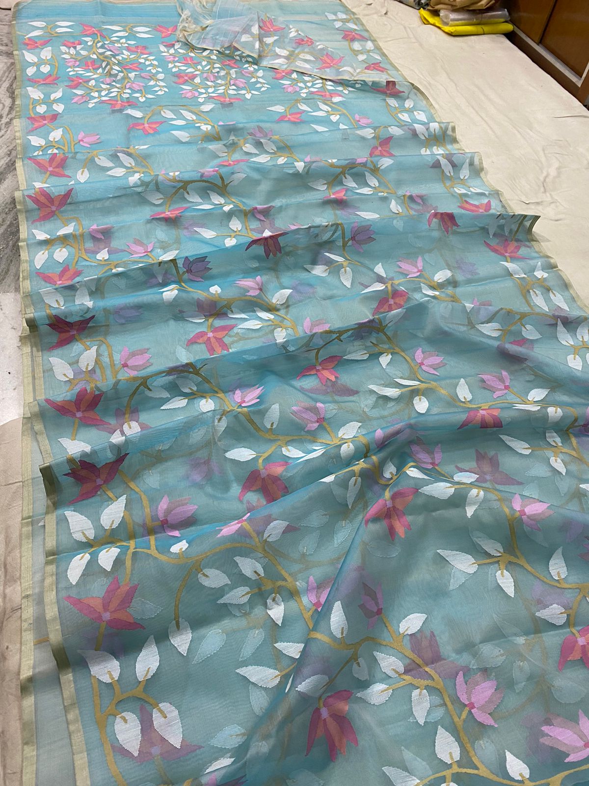 Malvika muslin jamdani saree - Saffronfashionindia
