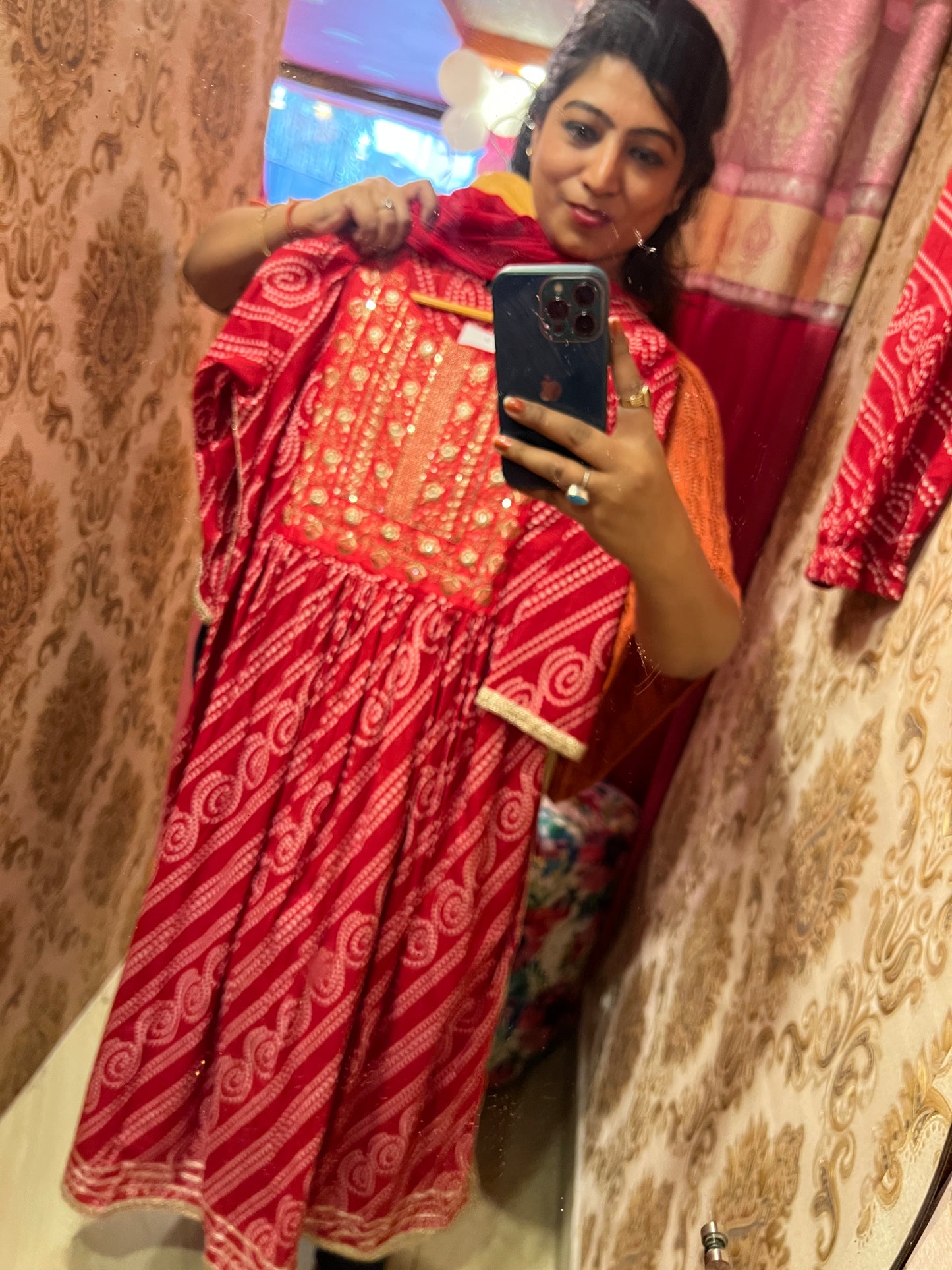 Red bandhej inspired Kurti set - Saffronfashionindia
