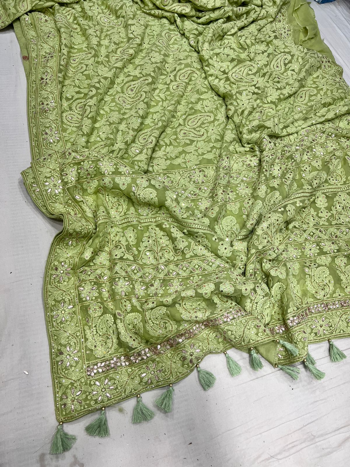 Jinnah Chikankari gottapatti saree - Saffronfashionindia