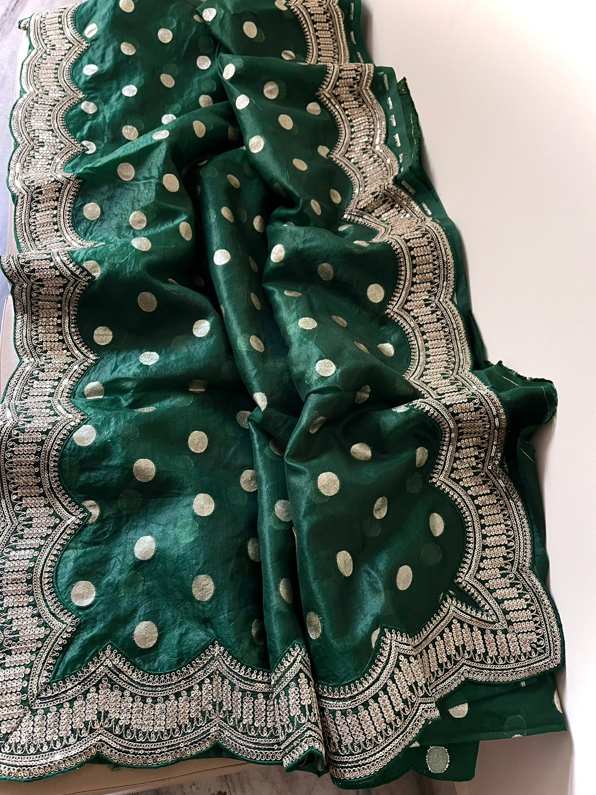 Scalloped organza zari saree - Saffronfashionindia