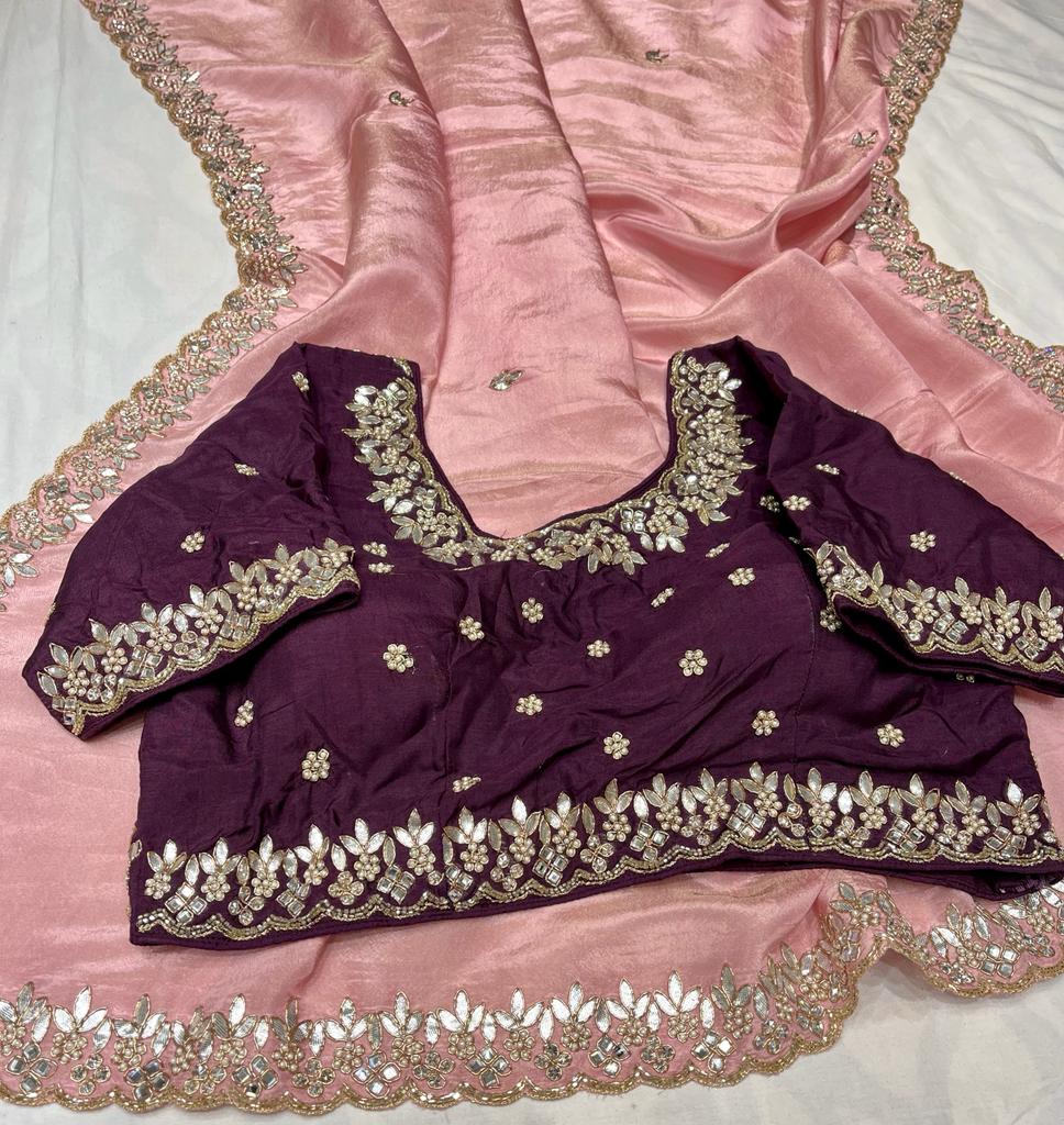 Tissue inspired gottapatti zardosi saree - Saffronfashionindia