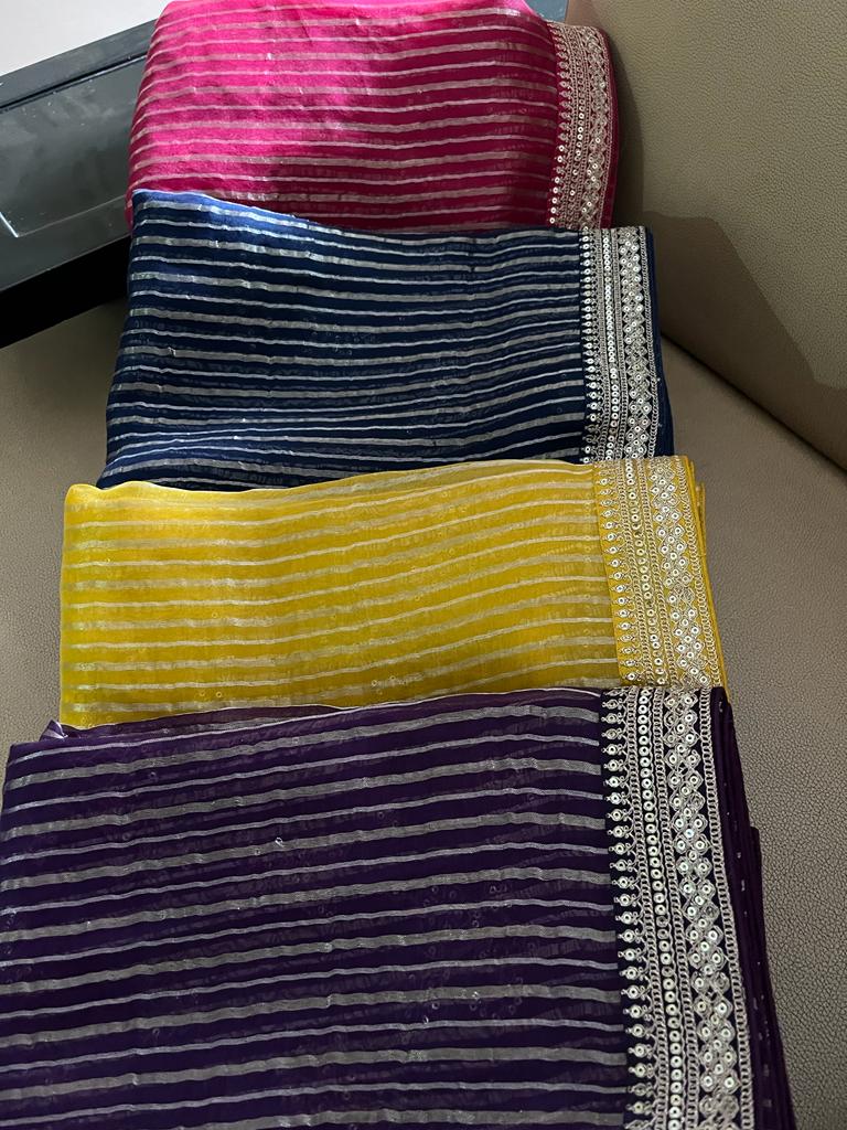 Blosom organza striped saree - Saffronfashionindia