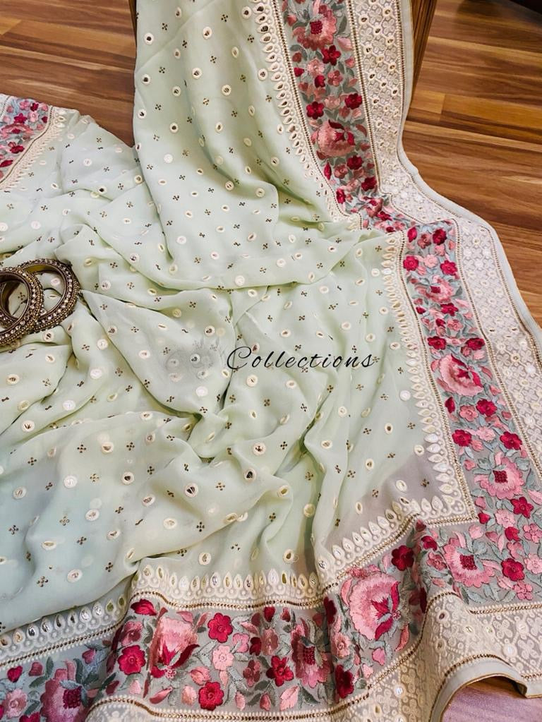 Elegant gorgette saree - Saffronfashionindia