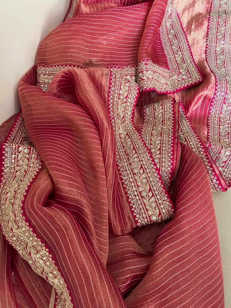 Tissue striped saree - Saffronfashionindia