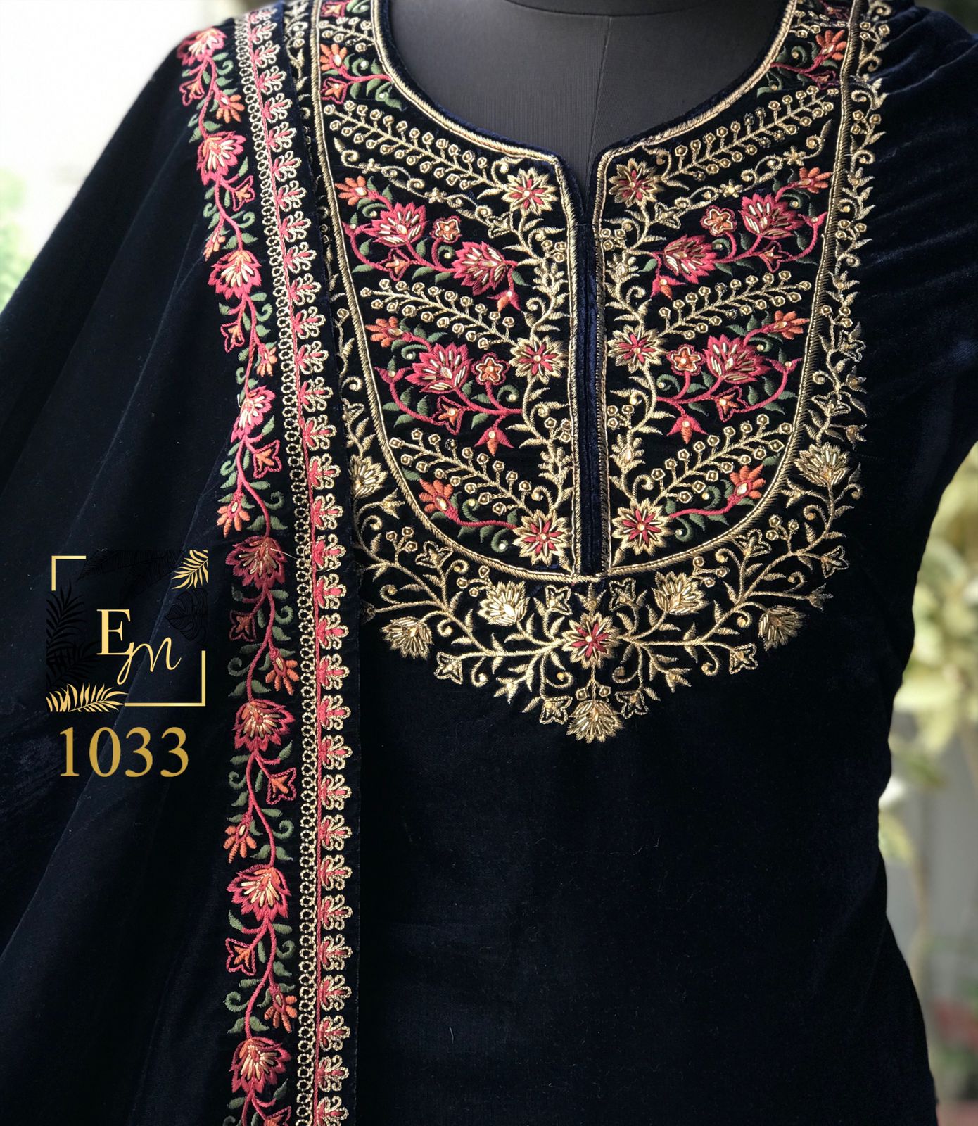 Velvet embroidered suit - Saffronfashionindia