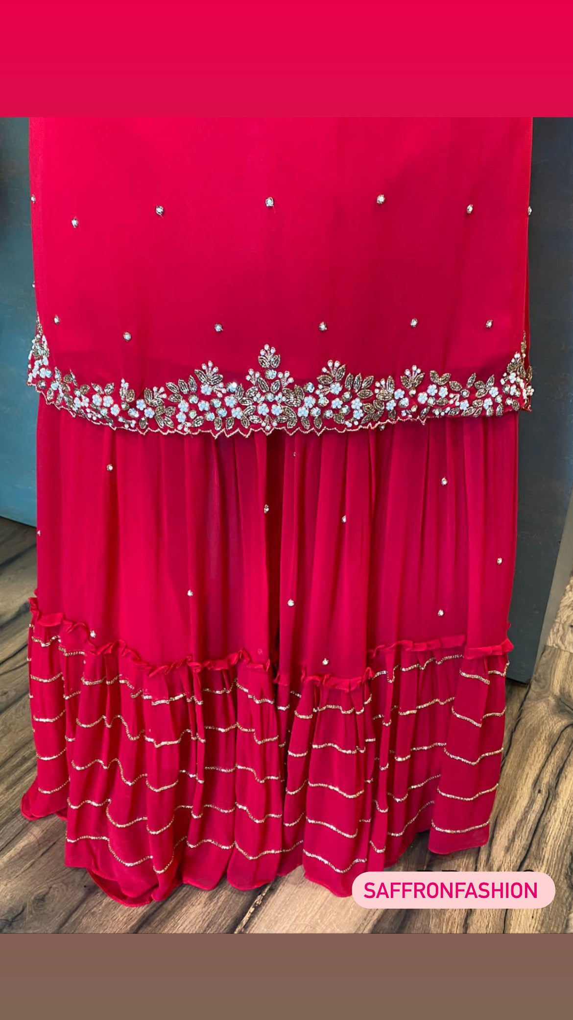 Kuvera red gorgette dress - Saffronfashionindia
