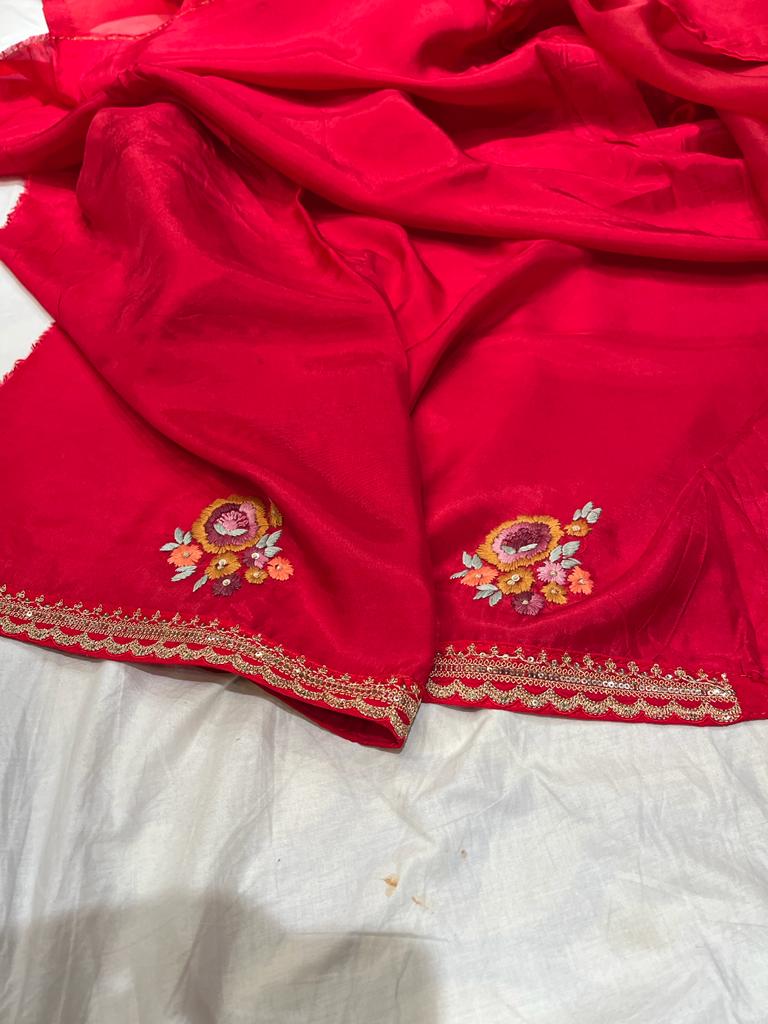 Blossom embroidery saree - Saffronfashionindia