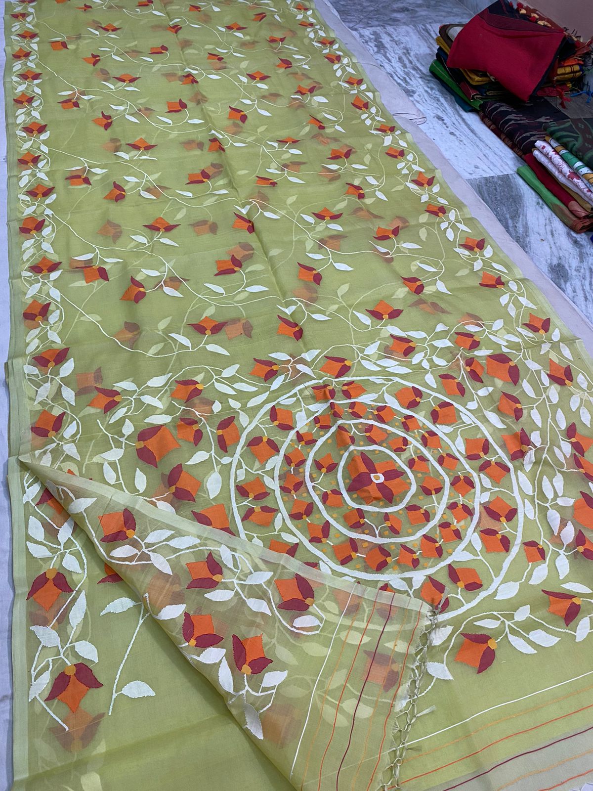 Julia muslin jamdani saree - Saffronfashionindia