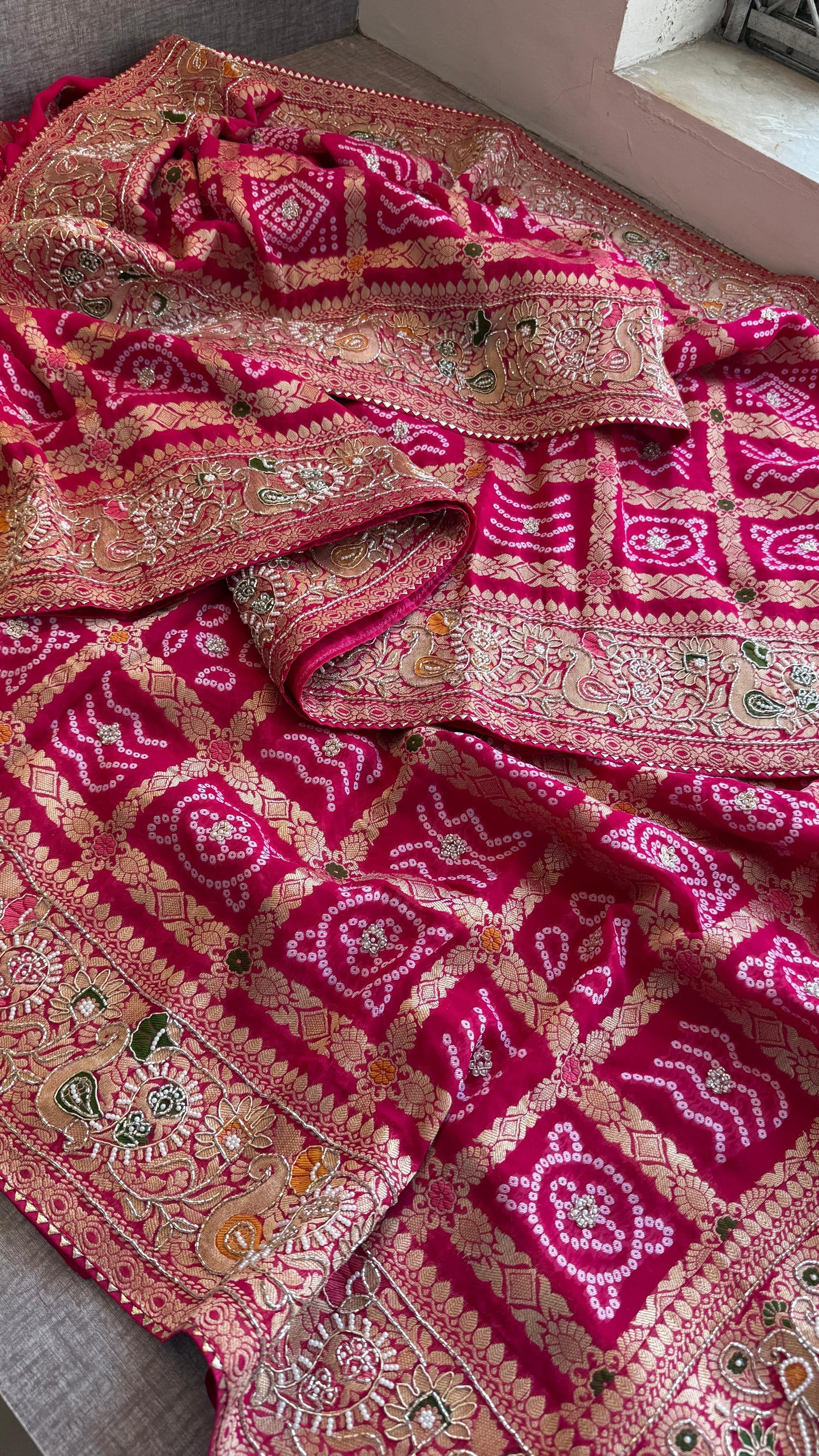 Zardosi Khaddi gorgette saree Indian wedding sarees SaffronFashion