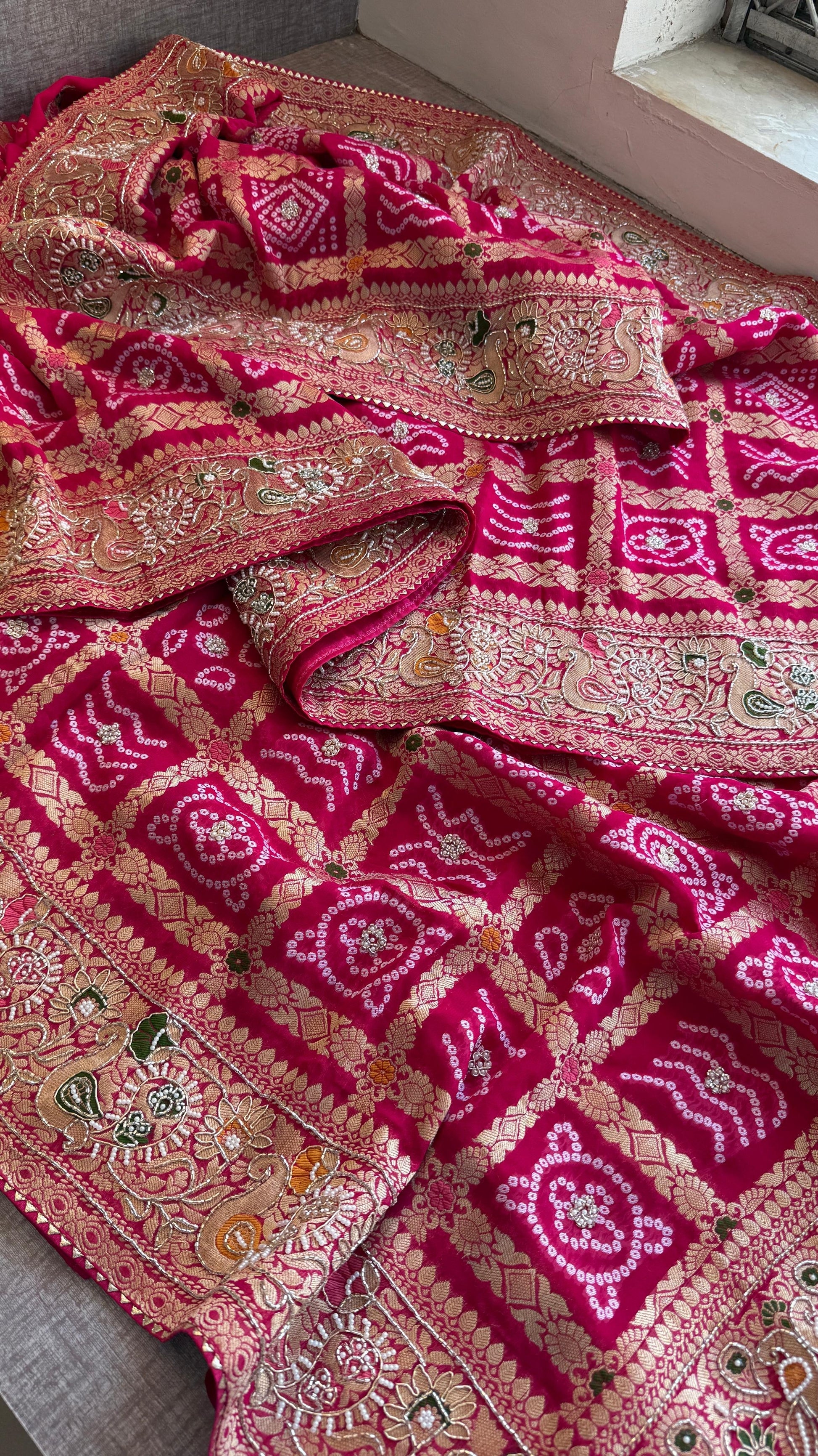 Zardosi Khaddi gorgette saree Indian wedding sarees SaffronFashion