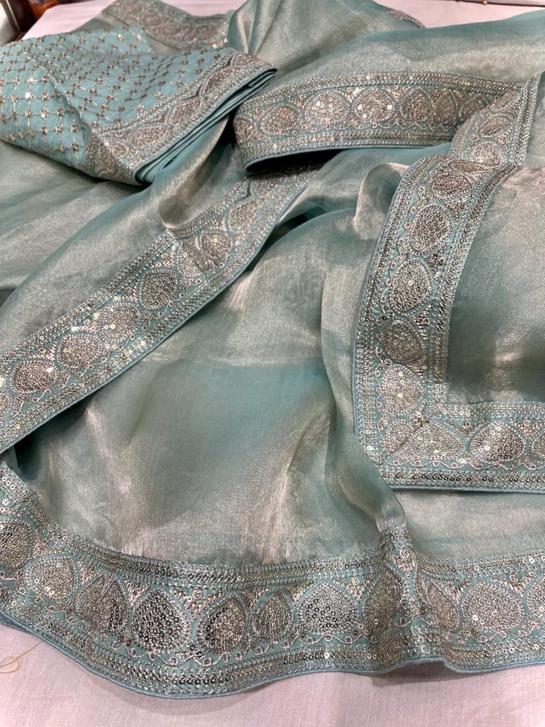 Jenila tissue Trendy Partywear Womem Sarees - Saffronfashionindia